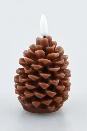 Bougie LED pomme de pin marron Retour Gratuit